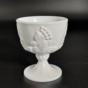 Vintage White Milk Glass Harvest Grape Footed Goblet Sherbet Milk Cup Creamer